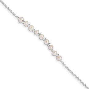 Solid 925 Sterling Silver White Freshwater Cultured Pearl Bracelet 6.5" (Width = 0mm)