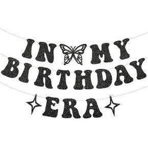 In My Birthday Era Banner Taylo Swifte Birthday Banner for Black Birthday Party Decorations Taylo Swifte Birthday Decorations Black Glitter