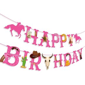 Cowgirl Themed Party Decorations Cowgirl Happy Birthday Banner, Western Cowboy Party Cowgirl Birthday Banner for Horse Birthday Party, Baby Shower, Western Cowgirl Birthday Party Supplies