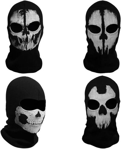 4 PCS Balaclava Ghosts Skull Full Face Mask for Cosplay Party Outdoor Unisex Ghost Print Stocking Balaclava Mask Good for War Game Halloween Black in Saudi Arabia