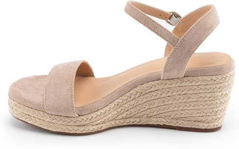صنادل DREAMCIA Espadrilles Strappy من الجلد السويدي بكعب عريض للنساء صنادل صيفية أنيقة بحزام الكاحل بإبزيم مفتوح من الأمام in Kuwait