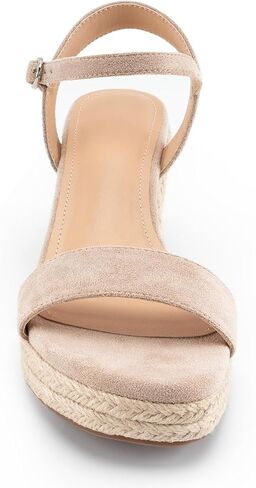 صنادل DREAMCIA Espadrilles Strappy من الجلد السويدي بكعب عريض للنساء صنادل صيفية أنيقة بحزام الكاحل بإبزيم مفتوح من الأمام in Kuwait