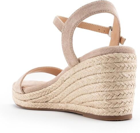 صنادل DREAMCIA Espadrilles Strappy من الجلد السويدي بكعب عريض للنساء صنادل صيفية أنيقة بحزام الكاحل بإبزيم مفتوح من الأمام in Kuwait