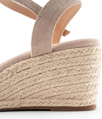 صنادل DREAMCIA Espadrilles Strappy من الجلد السويدي بكعب عريض للنساء صنادل صيفية أنيقة بحزام الكاحل بإبزيم مفتوح من الأمام in Kuwait