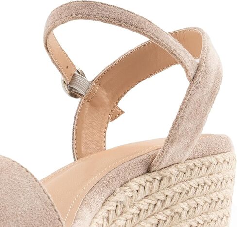 صنادل DREAMCIA Espadrilles Strappy من الجلد السويدي بكعب عريض للنساء صنادل صيفية أنيقة بحزام الكاحل بإبزيم مفتوح من الأمام in Kuwait