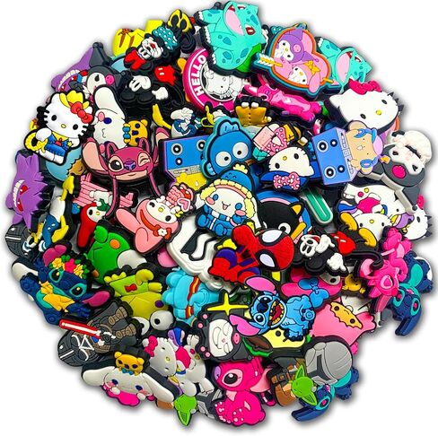 Lot of 30,50,100 Cartoon Random Shoe Charms Decoration for Kids Boys Girls, PVC Bulk Croc Pins for Shoes Clog Sandals in Saudi Arabia