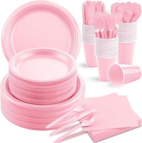 MirthMood 350PCS 2024 Black Disposable Plates, Black Party Supplies, Includes 50 Dinner Plates, 50 Salad Plates, 50 Black Silverware, 50 Napkins and 50 12OZ Cups, Suit for BBQ Party And Halloween in Saudi Arabia
