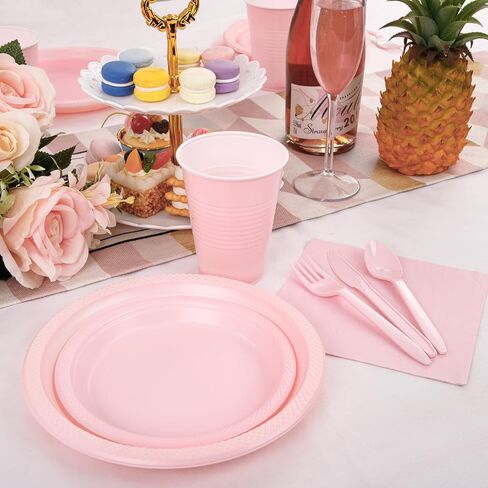 MirthMood 350PCS 2024 Black Disposable Plates, Black Party Supplies, Includes 50 Dinner Plates, 50 Salad Plates, 50 Black Silverware, 50 Napkins and 50 12OZ Cups, Suit for BBQ Party And Halloween in Saudi Arabia
