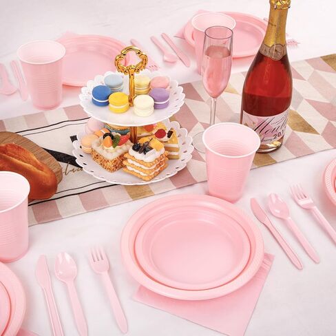 MirthMood 350PCS 2024 Black Disposable Plates, Black Party Supplies, Includes 50 Dinner Plates, 50 Salad Plates, 50 Black Silverware, 50 Napkins and 50 12OZ Cups, Suit for BBQ Party And Halloween in Saudi Arabia