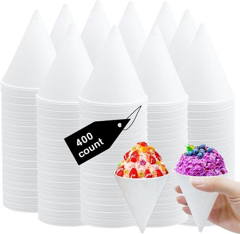 400 Count Paper Snow Cone Cups,4.5Oz White Cone Disposable Cup,Small Leakproof Shaved Paper Ice Cream Cups for Shaved Ice,Office Water Cooler,Sports Teams,Fundraisers in Saudi Arabia