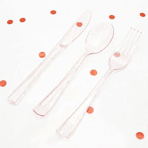 180PCS Rose Gold Plastic Silverware Set, Disposable Glitter Gold Cutlery, Flatware Set, 60 Gold Forks, 60 Gold Spoons, 60 Gold Knives, Valentine's day Fancy Party Utensils in Saudi Arabia
