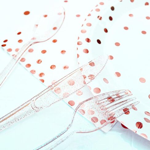 180PCS Rose Gold Plastic Silverware Set, Disposable Glitter Gold Cutlery, Flatware Set, 60 Gold Forks, 60 Gold Spoons, 60 Gold Knives, Valentine's day Fancy Party Utensils in Saudi Arabia