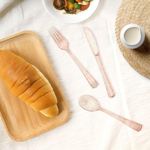 180PCS Rose Gold Plastic Silverware Set, Disposable Glitter Gold Cutlery, Flatware Set, 60 Gold Forks, 60 Gold Spoons, 60 Gold Knives, Valentine's day Fancy Party Utensils in Saudi Arabia