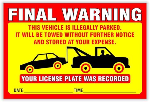 ملصقات تحذير نهائية (عبوة من 50 قطعة) إشعار مخالفة ركن السيارة تم ركن السيارة بشكل غير قانوني - حجم كبير 6 × 9 بوصة - أصفر in Kuwait