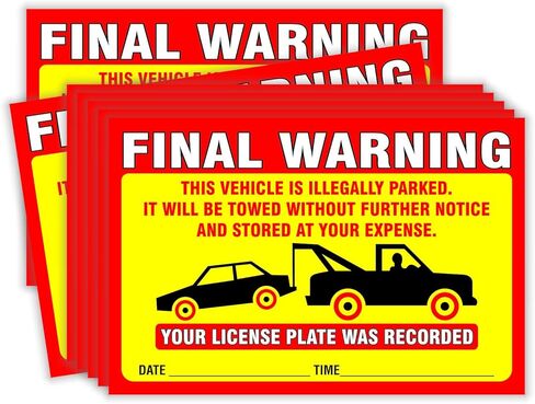 ملصقات تحذير نهائية (عبوة من 50 قطعة) إشعار مخالفة ركن السيارة تم ركن السيارة بشكل غير قانوني - حجم كبير 6 × 9 بوصة - أصفر in Kuwait