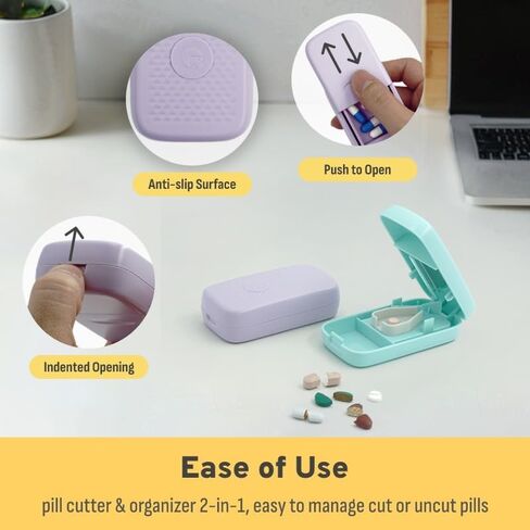 Safety Pill Cutter with Automatically Show/Hide Blade, Travel Pill Splitter with Silicone V-Shaped Holder, Portable Pill Cutter with Integrated Storage Compartments (Light Purple) in Saudi Arabia