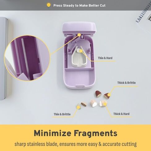 Safety Pill Cutter with Automatically Show/Hide Blade, Travel Pill Splitter with Silicone V-Shaped Holder, Portable Pill Cutter with Integrated Storage Compartments (Light Purple) in Saudi Arabia