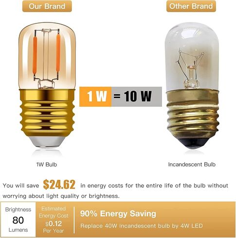 1W Low Wattage LED Edison Night Light Bulbs Warm,T28 Mini Vintage Light Bulb 10W Incandescent Equal,E26 Medium Screw Base Bulb for Oven Bulbs Decoration 6 Pack in Saudi Arabia