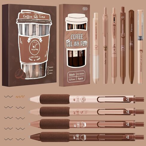 10 Pcs Cute Coffee Pens 9 Pcs Retractable Quick Dry Ink Pens and Highlighter 5mm Fine Point Black Ink Aesthetic Pens Comfortable Smooth Writing Gel Ink Pen for Boy Girl School Office Supplies in Saudi Arabia
