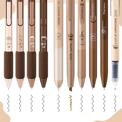 10 Pcs Cute Coffee Pens 9 Pcs Retractable Quick Dry Ink Pens and Highlighter 5mm Fine Point Black Ink Aesthetic Pens Comfortable Smooth Writing Gel Ink Pen for Boy Girl School Office Supplies in Saudi Arabia