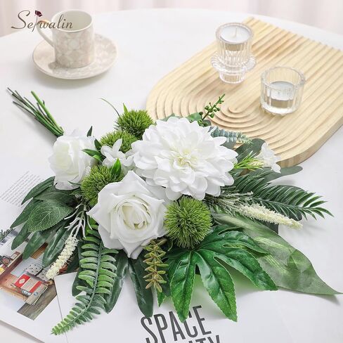 Serwalin 𝟯𝟯 Pcs Fake Flowers Bouquets, 𝟭𝟵'' Silk Floral Artifical Flowers Arrangements for DIY Wedding Party Decorations and Table Centerpieces Home Decor, Bathroom, Office Decor(No Include Vase) in Saudi Arabia