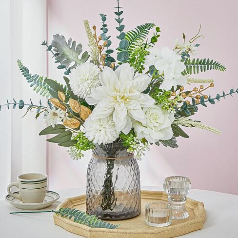 Serwalin 𝟯𝟯 Pcs Fake Flowers Bouquets, 𝟭𝟵'' Silk Floral Artifical Flowers Arrangements for DIY Wedding Party Decorations and Table Centerpieces Home Decor, Bathroom, Office Decor(No Include Vase) in Saudi Arabia