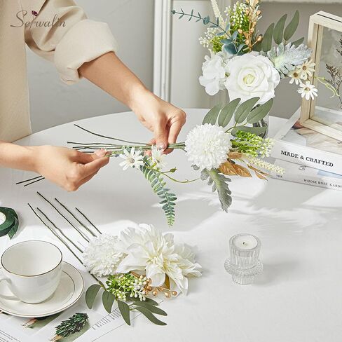 Serwalin 𝟯𝟯 Pcs Fake Flowers Bouquets, 𝟭𝟵'' Silk Floral Artifical Flowers Arrangements for DIY Wedding Party Decorations and Table Centerpieces Home Decor, Bathroom, Office Decor(No Include Vase) in Saudi Arabia