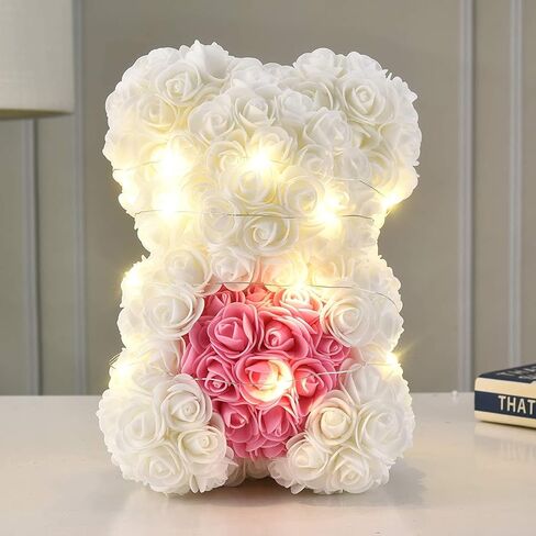 Rose Flower Bear-Hand Made rose Teddy Bear,Best Artificial Decoration gifts for mom, gifts for girls,unique gifts,birthday gifts,The Perfect Party Clear Gift Box (Light pink) in Saudi Arabia