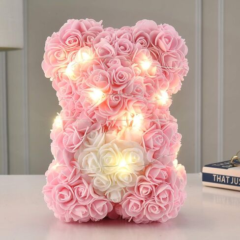 Rose Flower Bear-Hand Made rose Teddy Bear,Best Artificial Decoration gifts for mom, gifts for girls,unique gifts,birthday gifts,The Perfect Party Clear Gift Box (Light pink) in Saudi Arabia