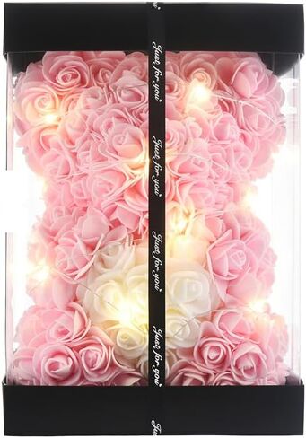 Rose Flower Bear-Hand Made rose Teddy Bear,Best Artificial Decoration gifts for mom, gifts for girls,unique gifts,birthday gifts,The Perfect Party Clear Gift Box (Light pink) in Saudi Arabia