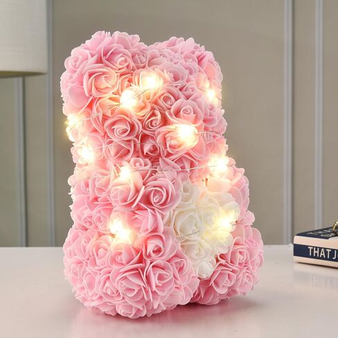 Rose Flower Bear-Hand Made rose Teddy Bear,Best Artificial Decoration gifts for mom, gifts for girls,unique gifts,birthday gifts,The Perfect Party Clear Gift Box (Light pink) in Saudi Arabia
