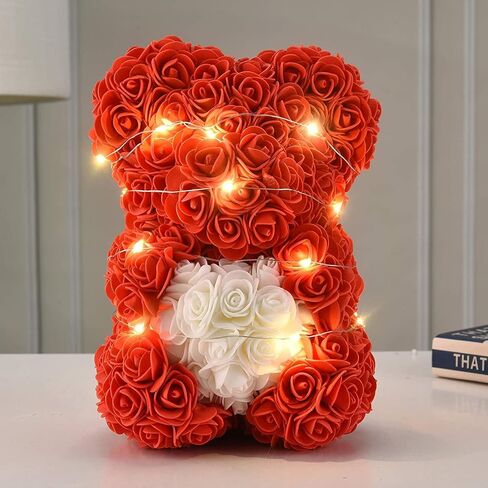 Rose Flower Bear-Hand Made rose Teddy Bear,Best Artificial Decoration gifts for mom, gifts for girls,unique gifts,birthday gifts,The Perfect Party Clear Gift Box (Light pink) in Saudi Arabia