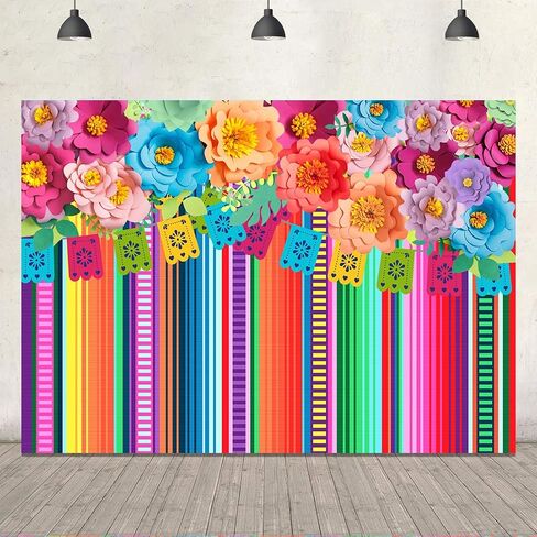 Ticuenicoa 5x3ft Mexican Fiesta Backdrop Photobooth Flowers Fiesta Background Drop Cinco De Mayo Backdrop for Pictures Floral Stripes Flags Birthday Party Mexican Party Decor Mexican Photo Booth Props in Saudi Arabia
