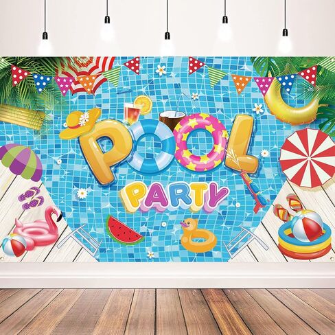 ديكورات حفلات حمام السباحة، ديكورات حفلات الشاطئ الصيفية، لافتة خلفية لحفلات حمام السباحة الصيفية، ديكورات الشاطئ الصيفية للحفلات، مستلزمات حفلات حمام السباحة، 72 × 43 بوصة in Kuwait