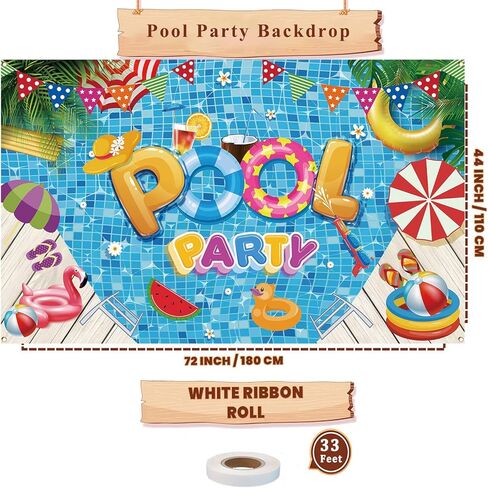 ديكورات حفلات حمام السباحة، ديكورات حفلات الشاطئ الصيفية، لافتة خلفية لحفلات حمام السباحة الصيفية، ديكورات الشاطئ الصيفية للحفلات، مستلزمات حفلات حمام السباحة، 72 × 43 بوصة in Kuwait