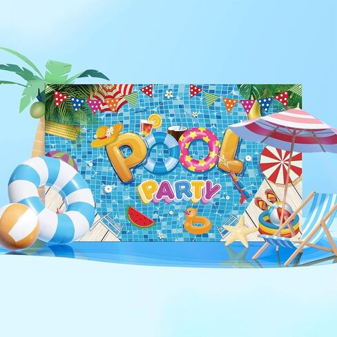 ديكورات حفلات حمام السباحة، ديكورات حفلات الشاطئ الصيفية، لافتة خلفية لحفلات حمام السباحة الصيفية، ديكورات الشاطئ الصيفية للحفلات، مستلزمات حفلات حمام السباحة، 72 × 43 بوصة in Kuwait