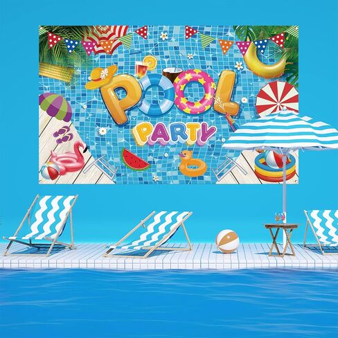 ديكورات حفلات حمام السباحة، ديكورات حفلات الشاطئ الصيفية، لافتة خلفية لحفلات حمام السباحة الصيفية، ديكورات الشاطئ الصيفية للحفلات، مستلزمات حفلات حمام السباحة، 72 × 43 بوصة in Kuwait