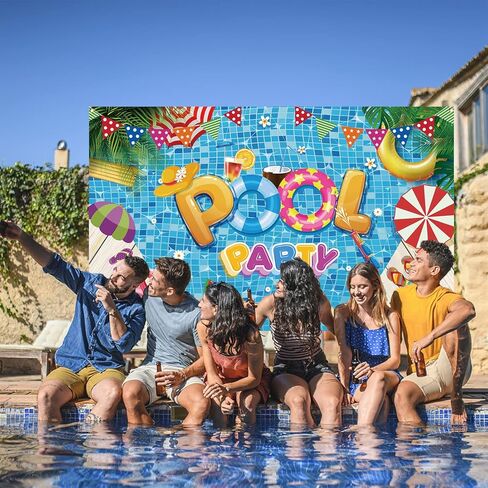 ديكورات حفلات حمام السباحة، ديكورات حفلات الشاطئ الصيفية، لافتة خلفية لحفلات حمام السباحة الصيفية، ديكورات الشاطئ الصيفية للحفلات، مستلزمات حفلات حمام السباحة، 72 × 43 بوصة in Kuwait