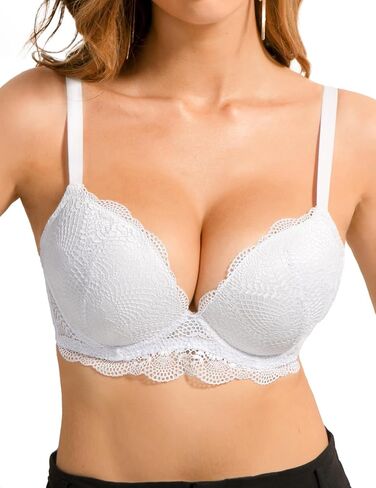 Crushnow Women's Push Up Lace Bra Padded Add 2 Cups Support Underwire Lift Up Deep V Bra for Women in Saudi Arabia