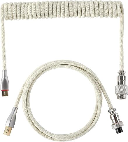 EPOMAKER MIX USB Type C Coiled Cable 1.8m, Type-C to USB A, TPU Mechanical Keyboard Cable with Detachable Aviator Connector for Gaming Keyboard (Beige) in Saudi Arabia
