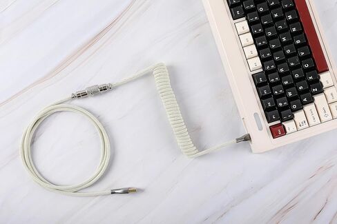 EPOMAKER MIX USB Type C Coiled Cable 1.8m, Type-C to USB A, TPU Mechanical Keyboard Cable with Detachable Aviator Connector for Gaming Keyboard (Beige) in Saudi Arabia