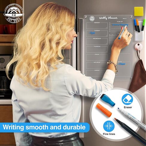 Acrylic Clear Magnetic Weekly Planner 16" x 12" kit,Clear Magnetic dry eraser board,Magnetic Weekly Meal Planner for fridge, Weekly planner for kitchen. in Saudi Arabia