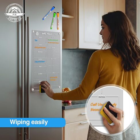 Acrylic Clear Magnetic Weekly Planner 16" x 12" kit,Clear Magnetic dry eraser board,Magnetic Weekly Meal Planner for fridge, Weekly planner for kitchen. in Saudi Arabia