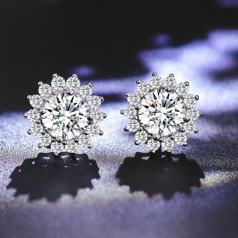 أقراط ONKAZO Moissanite المرصعة في المختبر أقراط ألماس مضادة للحساسية 0.6 قيراط - 2 قيراط D لون دائري 18 قيراط مطلي بالذهب الأبيض 925 أقراط من الفضة الإسترلينية هدايا مجوهرات للنساء والرجال in Kuwait