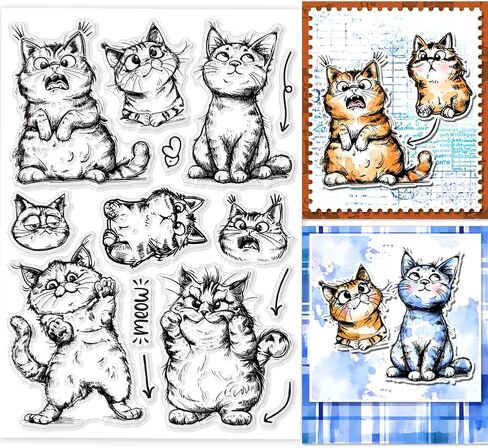 GLOBLELAND Funny Cat Clear Stamps Action Cat Silicone Clear Stamp Seals Cartoon Cat Transparent Stamps for DIY Scrapbooking Cards Making Photo Album Journal Home Decoration 8.27x5.83 inch in Saudi Arabia