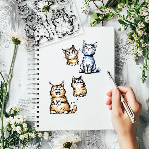 GLOBLELAND Funny Cat Clear Stamps Action Cat Silicone Clear Stamp Seals Cartoon Cat Transparent Stamps for DIY Scrapbooking Cards Making Photo Album Journal Home Decoration 8.27x5.83 inch in Saudi Arabia