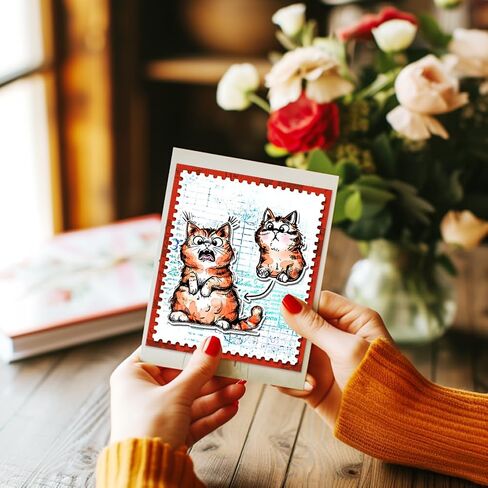 GLOBLELAND Funny Cat Clear Stamps Action Cat Silicone Clear Stamp Seals Cartoon Cat Transparent Stamps for DIY Scrapbooking Cards Making Photo Album Journal Home Decoration 8.27x5.83 inch in Saudi Arabia