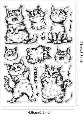 GLOBLELAND Funny Cat Clear Stamps Action Cat Silicone Clear Stamp Seals Cartoon Cat Transparent Stamps for DIY Scrapbooking Cards Making Photo Album Journal Home Decoration 8.27x5.83 inch in Saudi Arabia
