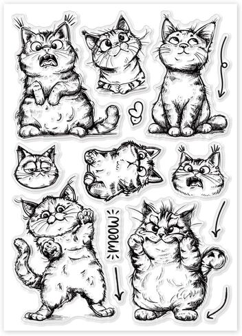 GLOBLELAND Funny Cat Clear Stamps Action Cat Silicone Clear Stamp Seals Cartoon Cat Transparent Stamps for DIY Scrapbooking Cards Making Photo Album Journal Home Decoration 8.27x5.83 inch in Saudi Arabia