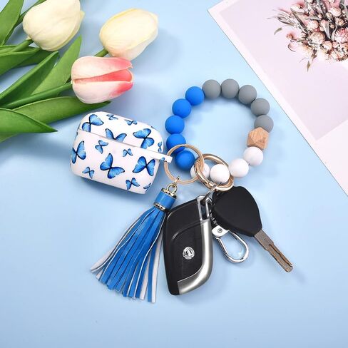 AirPods Pro Case AIRSPO Cute AirPods Pro Case Cover for AirPods Pro Printed Silicone Protective Skin for Women, Girls with Bracelet Keychain/Accessories (Blue/Butterfly) in Saudi Arabia